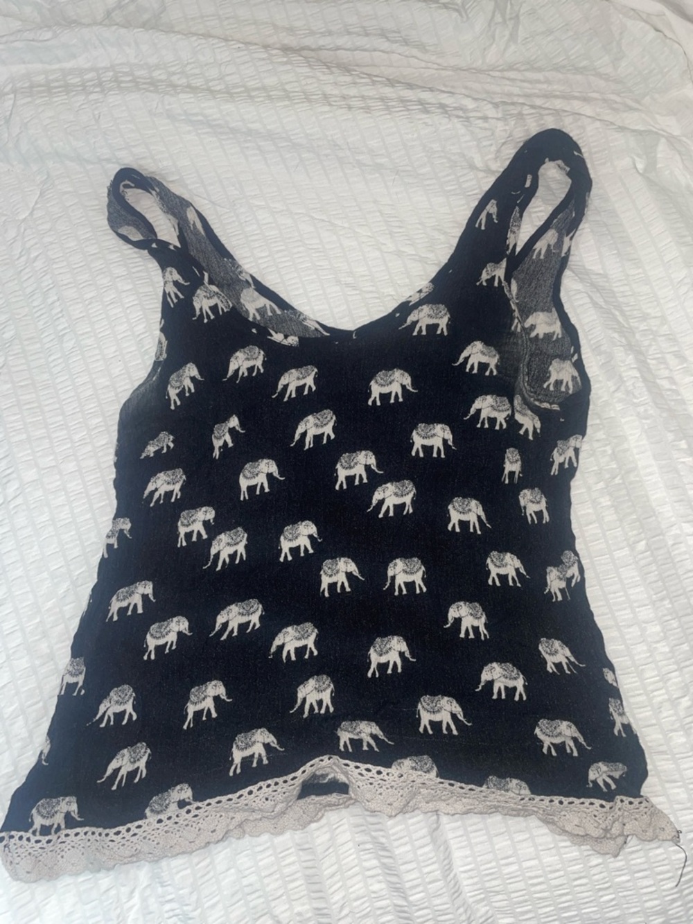 Forever 21 Black Tank Top with White Elephant Print